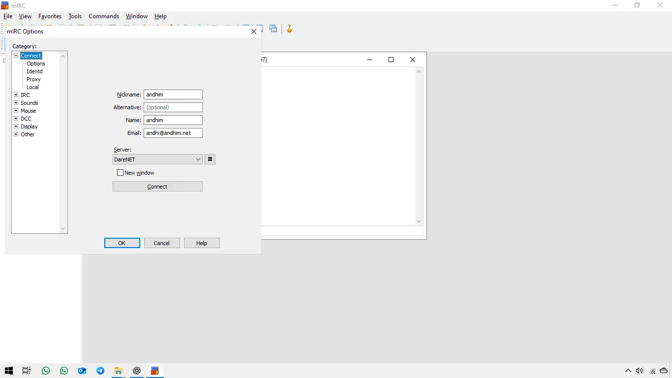 Tampilan Login mIRC