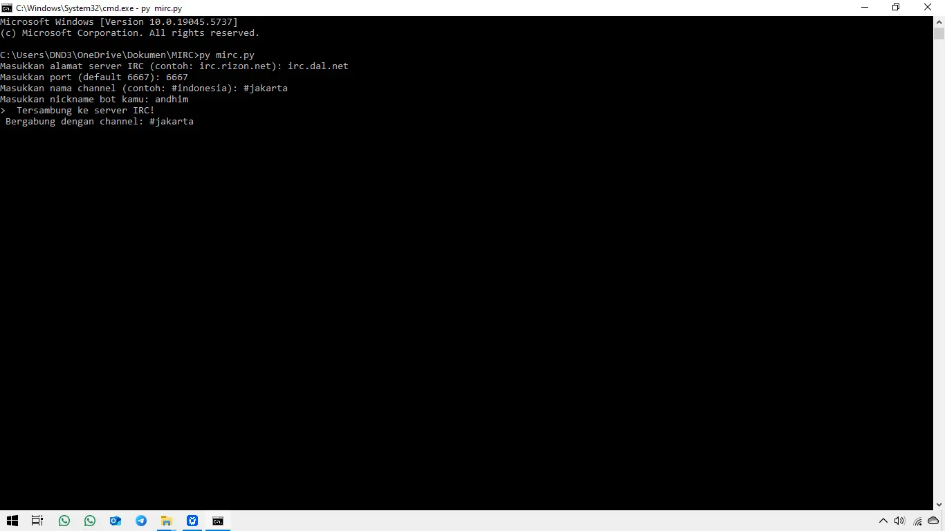 Tampilan CMD Login dan Terhubung